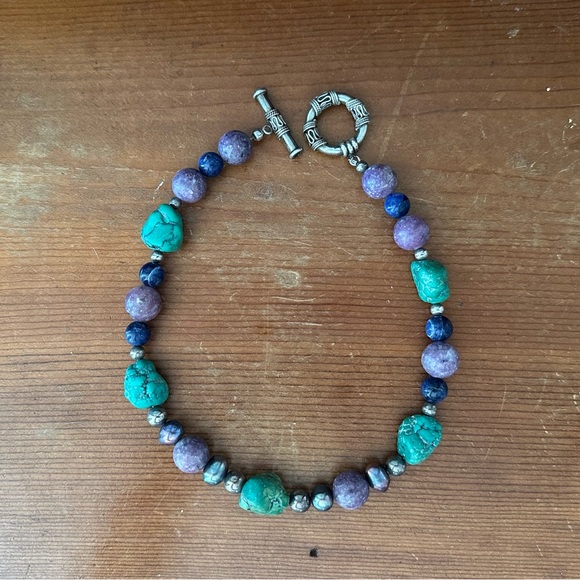 Chunky Turquoise Pearl Lapis Lazuli Natural Gemstone Peacock Choker Necklace - Picture 9 of 16